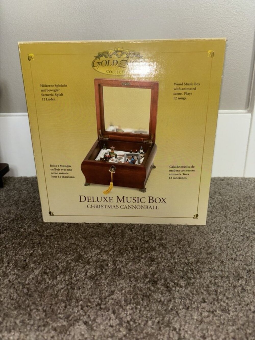 Rare Gold Label Deluxe Christmas Cannonball Music Box Plays Christmas Song - Picture 1 of 6